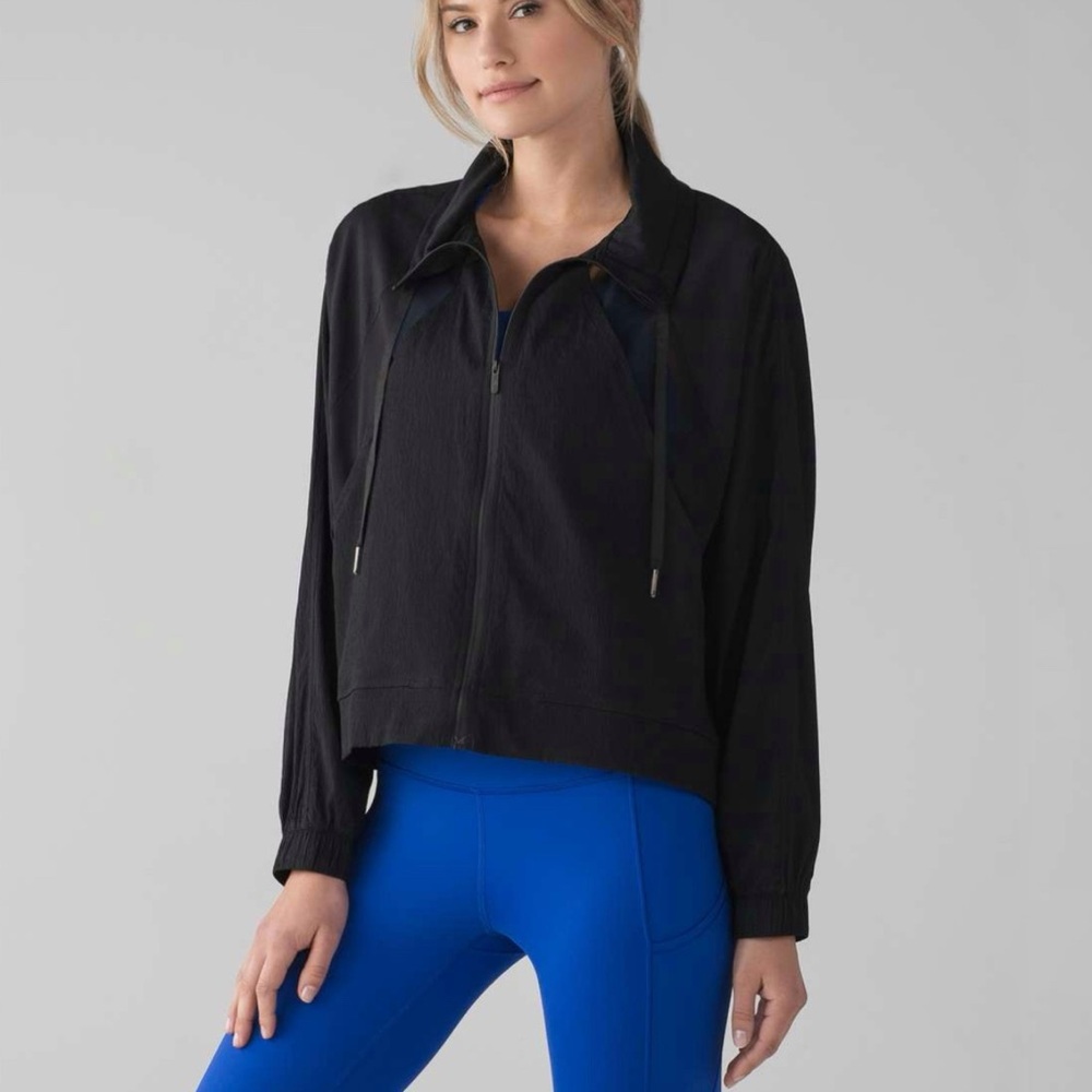 Lululemon black zip up sheer mesh stripes cropped in depth jacket - Picture 1 of 11